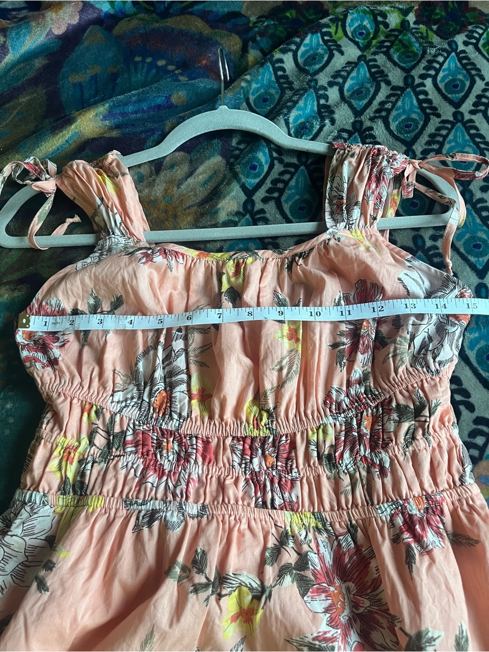 Maurices Boho Peach Floral Cotton Blend Tie-Shoulder Midi Dress Size XS - Picture 7 of 8